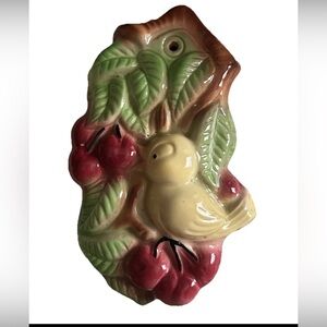 Vintage Ceramic Bird and Cherry Wall Decor